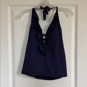 Elegant Navy Ruffle Halter Swim Top M8-10